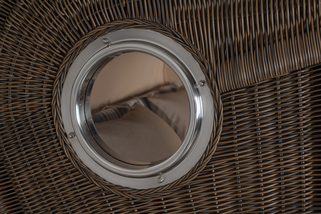 Strandkorb Rantum Bullauge Mahagoni PE Grey Dessin 522 Grau